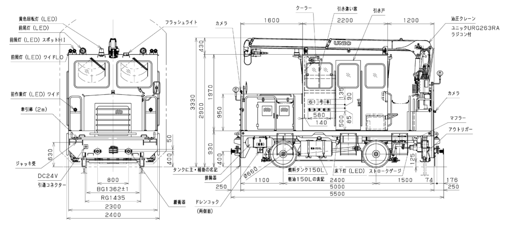 保線用クレーン付8tモータカー